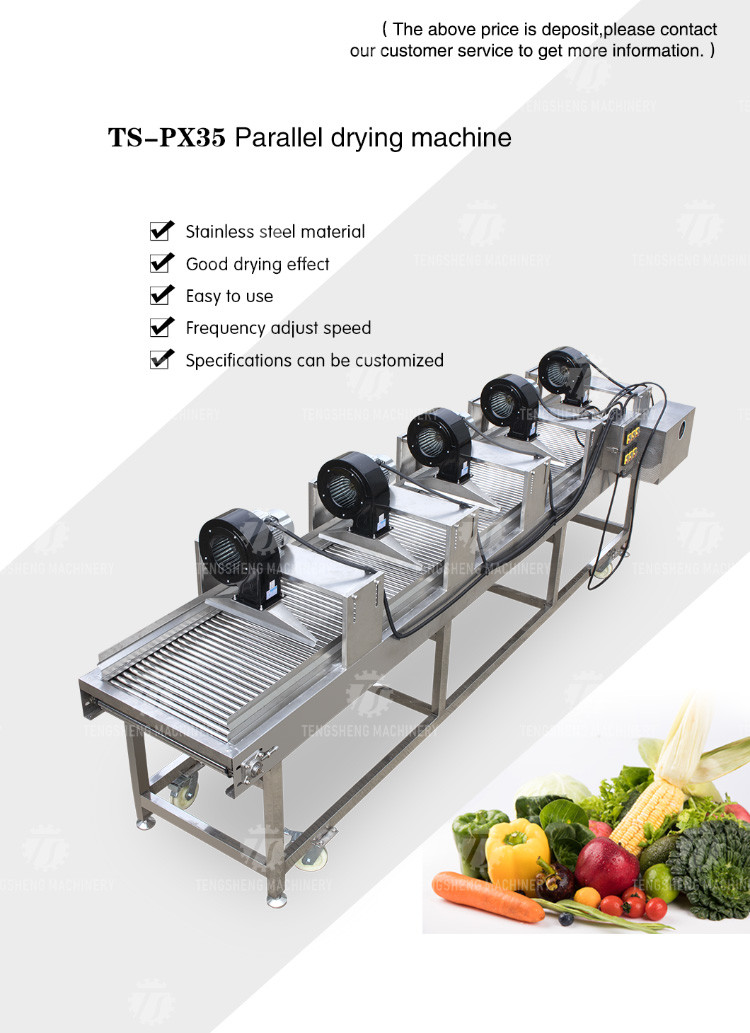 350KG 380V Vegetable air drying line fruit parallel air drying machine packaging air drying