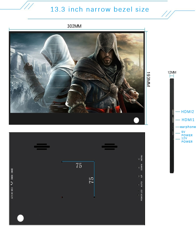 13.3 Inch USB Secondary Monitor HDMI 2K Portable Monitor For Ps4 Switch 2560x1600