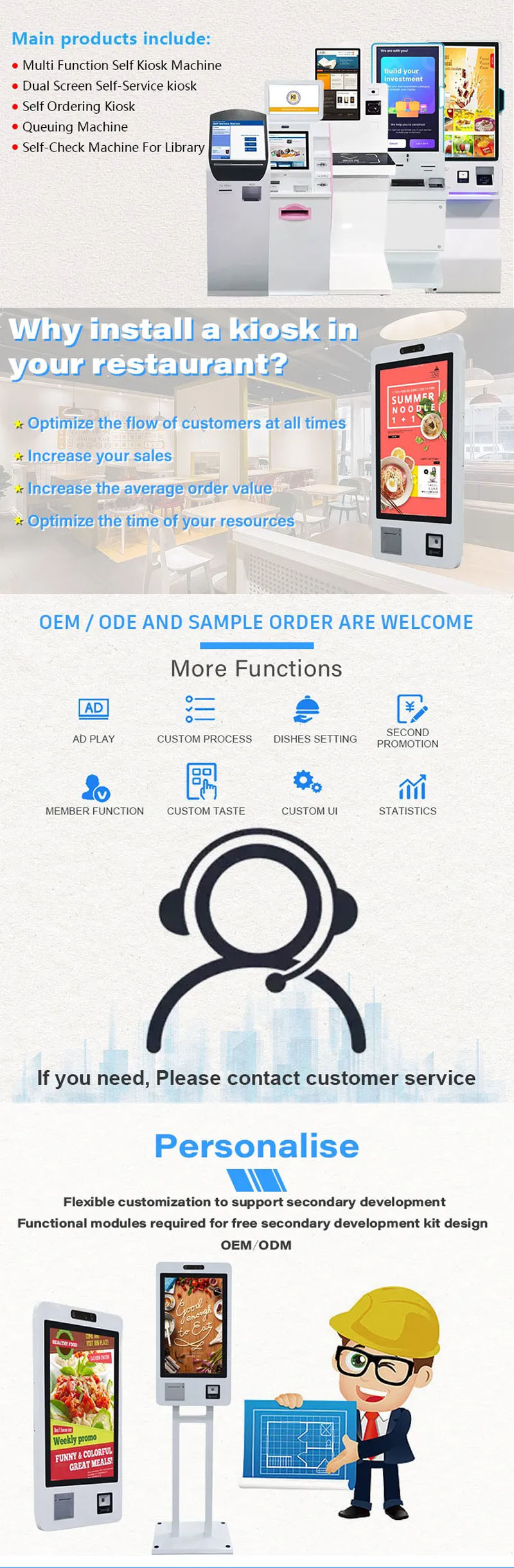 LONGVISION Wall Mounted Restaurant POS Kiosk Self Service Ordering