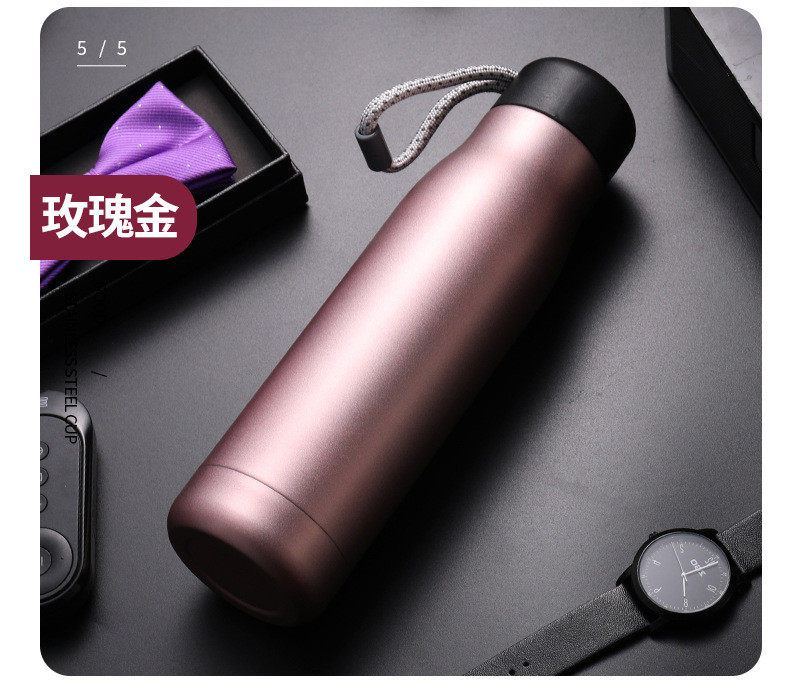 Eco Friendly Stainless Steel Water Bottle with Strap Lid Triple Layered Vacuum Insulated and Reusable for Direct Drinking