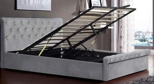 Wholesale Space Saving Gas Lift Storage Bed Grey Velvet Upholstered Bed