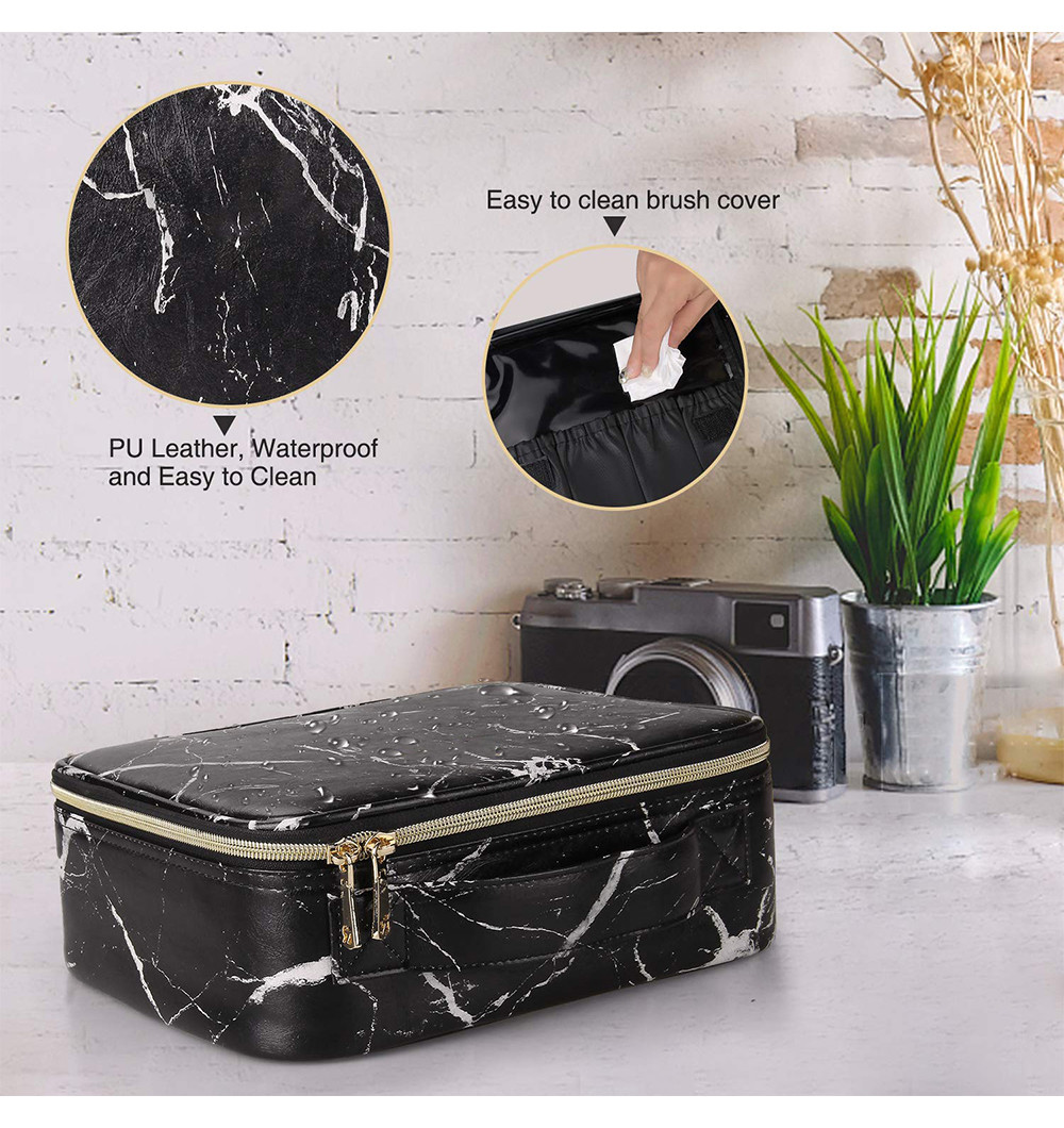 Multipurpose Marble PU Cosmetic Bag With Adjustable Dividers