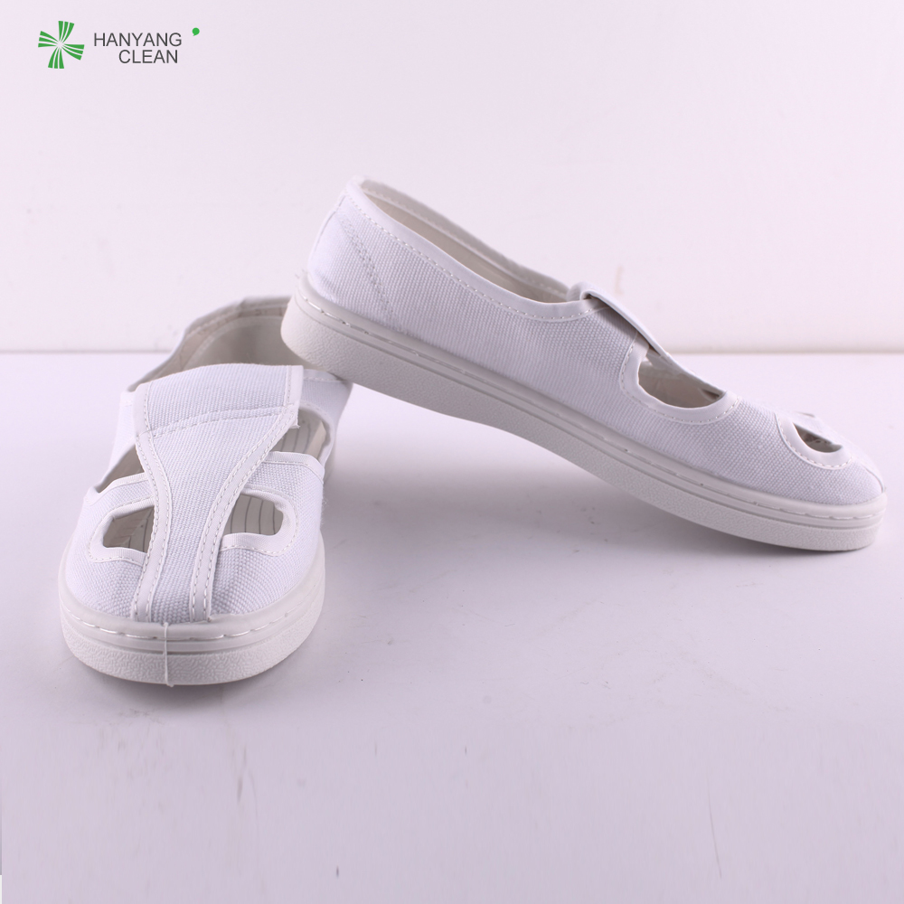 Wholesale Factory white four eyes breathable esd electronics canvas shoes for cleanroom