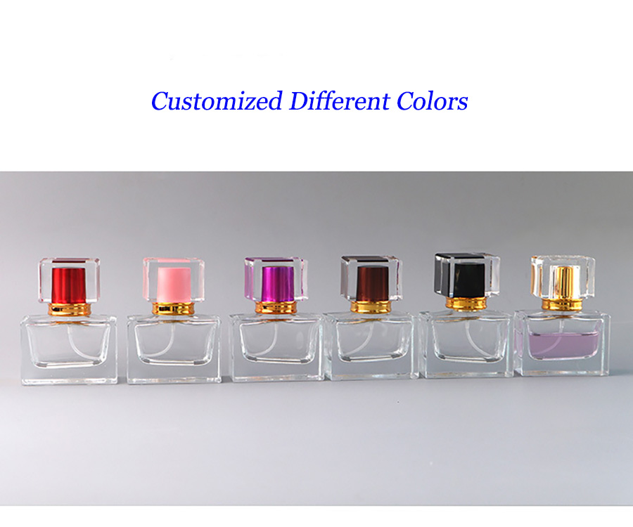 30ml 50ml Travel Rectangle Empty Perfume Glass Bottle with Aluminum Sprayer and Acrylic Cap SKIN CARE Crystal Spray Bottle