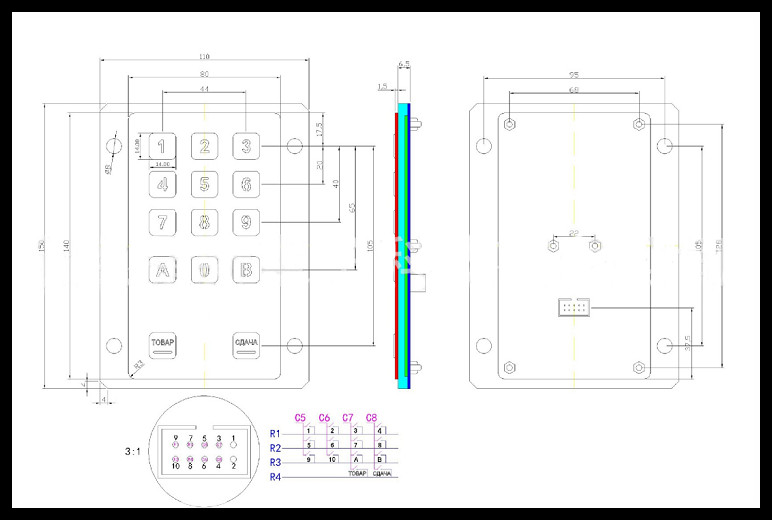 5V Backlit Numeric Keypad , Backlit Number Pad For Telecommunication Equipment