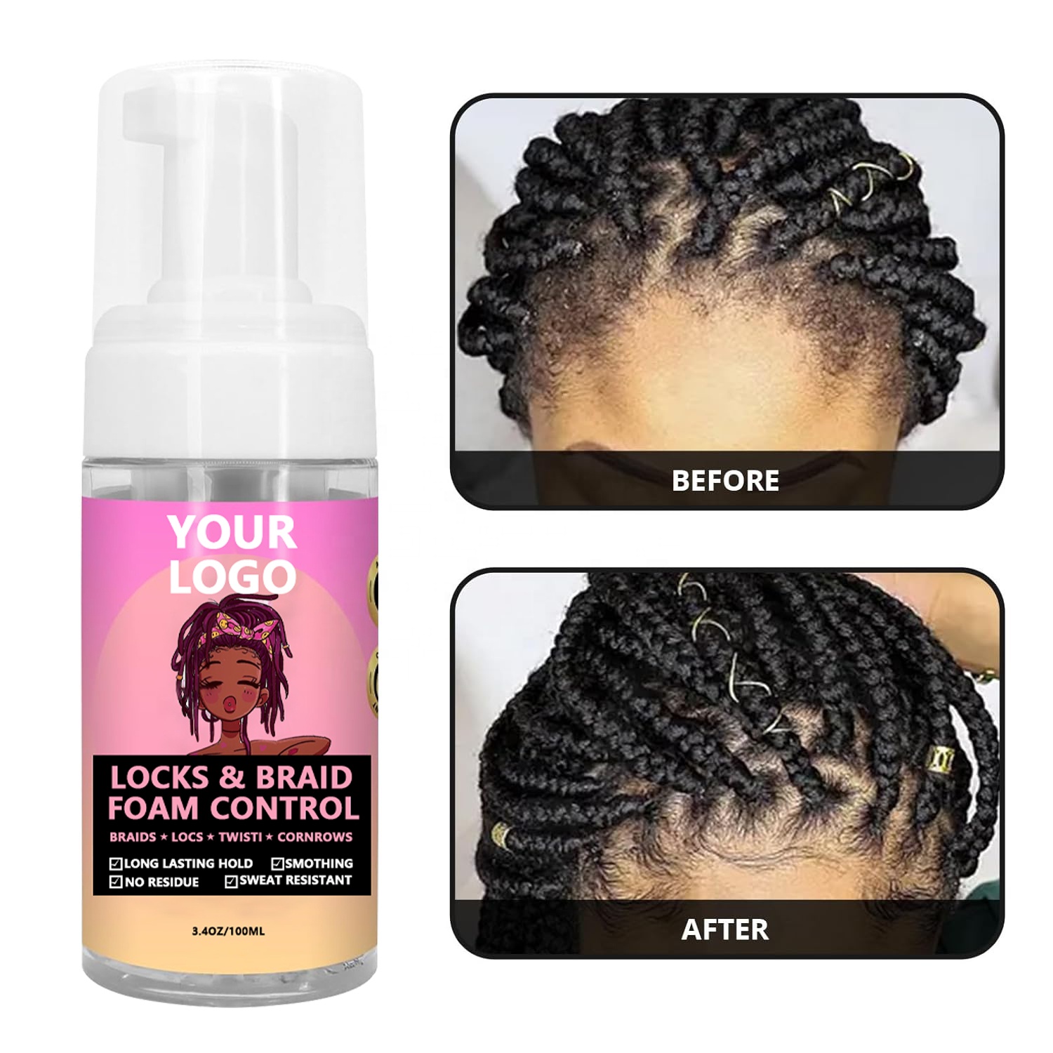 Extra Hold Curl Hair Mousse for Braids Braids Wigs Styling Foaming Private Label