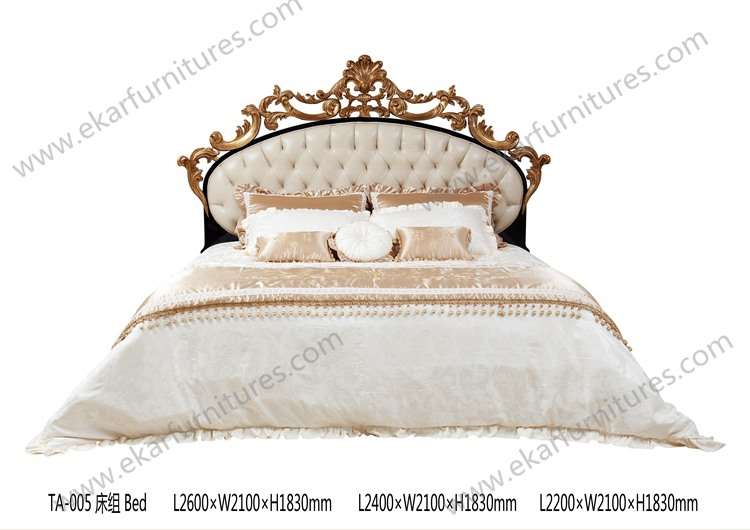 2015 New Design Dubai Furniture Classic Gold Hand Carved King Bed FB-168