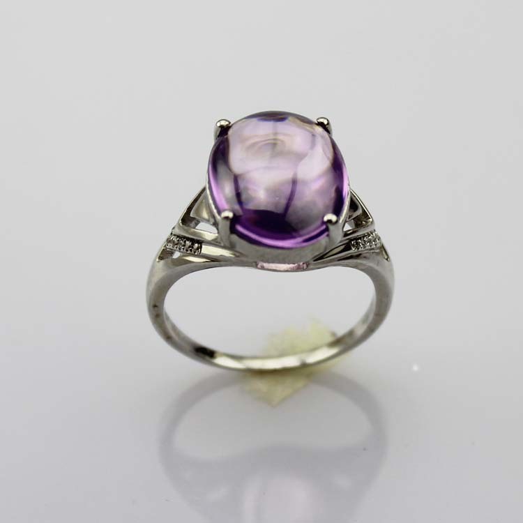 Gemstone Jewelry 925 Silver with 10mmx14mm Oval Dome Purple Cubic Zircon Ring (R231)
