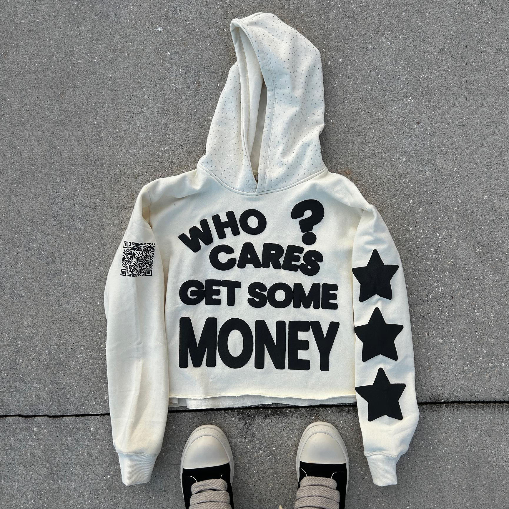 Rhinestone Black 3d Custom Puff Print Hoodie Pullover 100% Cotton Heavyweight Boxy Oversized Men