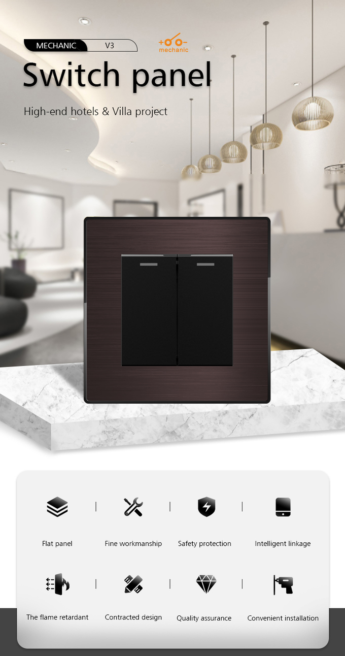 Stainless Steel Frame Electrical Wall Switch , 86mm Wall Light Switch