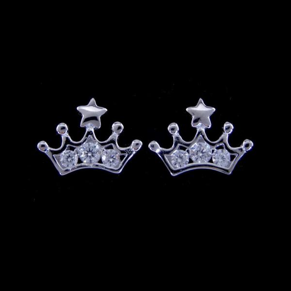 Imperial Crown Shape Silver Cubic Zirconia Earrings / Elegant Platinum Jewellery