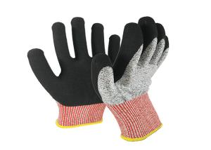 China HPPE Liner Level 5 Cut Resistant Gloves Latex Sandy Coating Red Cuff wholesale