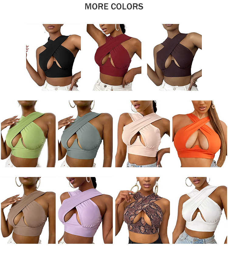 Sexy Women's Crisscross Halter Tank Tops Solid Color Sleeveless Cutout Front Wrap Crop Top bra