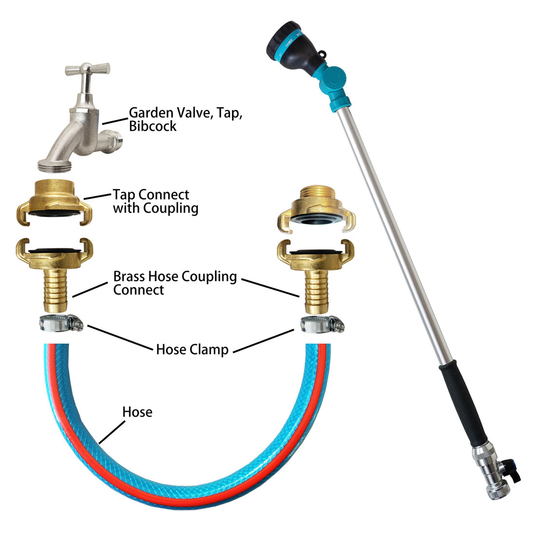 8 Modes Hose Spray Metal Watering Wand W/ Adjustable Angle