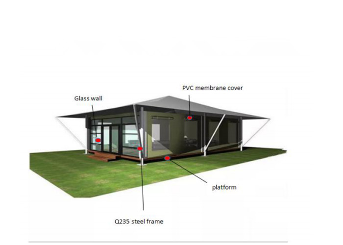 PVDF Or PTFE Glamping Hotel Tent Tensile Structure Architecture For Resort