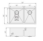32* 18 Inch Low Divide Sink Commercial Grade Brushed Finish For Farmhouse