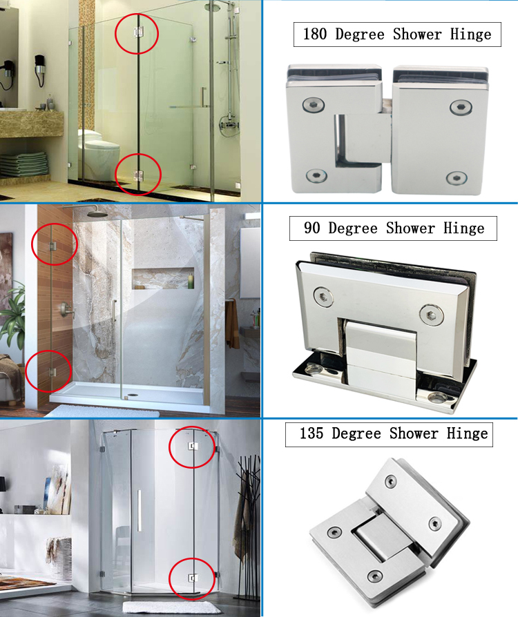 Solid Brass Off Set Bathroom Glass Door Clamp Shower Room Hinge for Fixed 10-12mm Glass