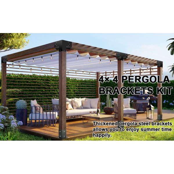 4 inch Black Powder Coating Metal Wood DIY Pergola Hardware Kit for Heavy Duty Gazebo