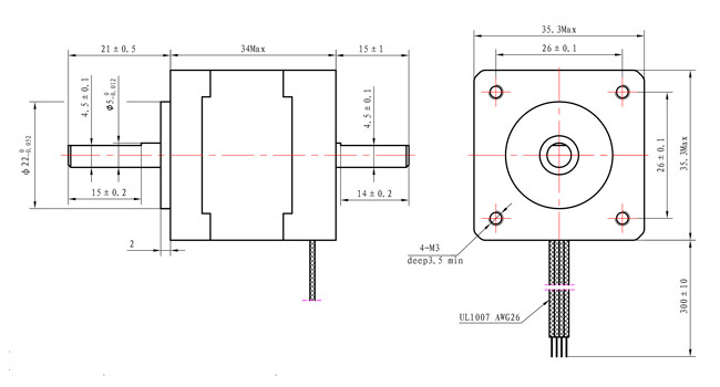 NEMA 14 4 Wires Step Motor Double Shaft Hybrid Kit 0.14Nm 1.0A Stepper Motor For Robot