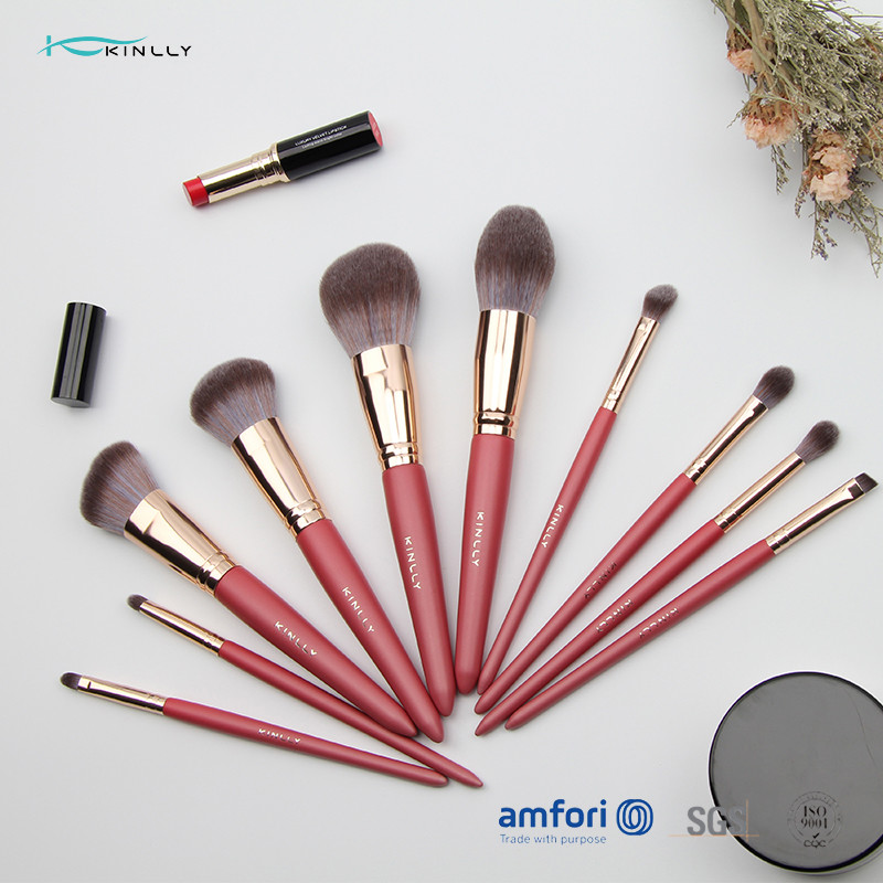 10pcs Synthetic Hair Wooden Handle Makeup Brushes