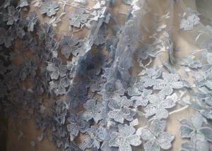 China Royal Blue Embroidery Tulle Lace Fabric With 3D Flowers For Haute Couture wholesale