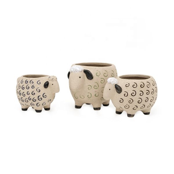 Wholesale hot sale lovely instagram 3D unique sheep succulent flower pot in pottery clay ceramic