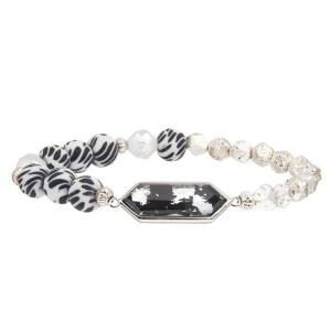 China Sliver Plated Hematite Beads Bracelets With Silver Foil Crystal Charm wholesale