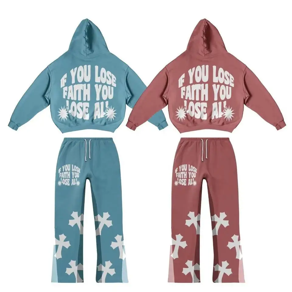 Collar Custom Hooded Women's Y2k Sweatshirt with Zip Up Design and Flare Sweatpants Set