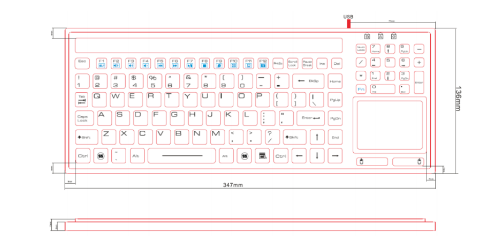 PS2 Waterproof Medical Grade Keyboard 17mA With Touchpad