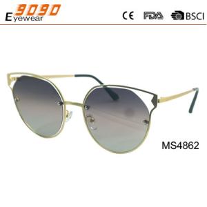 China Cat eye shape of mirrored sunglasses made of metal , UV 400 Protection Lens wholesale