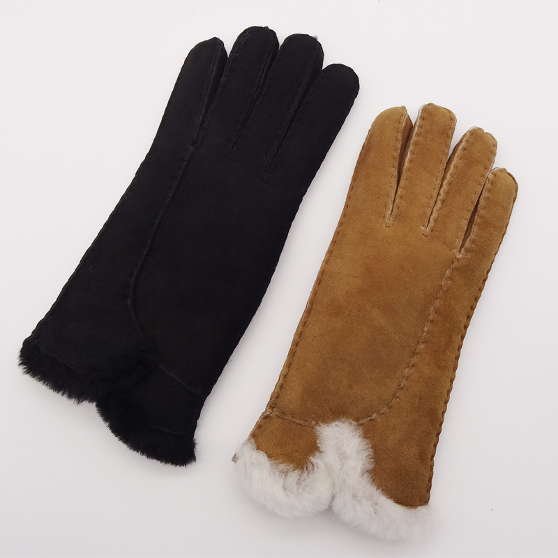 Wholesale customized original winter Australia sheepskin shearling gloves with real fur cuff