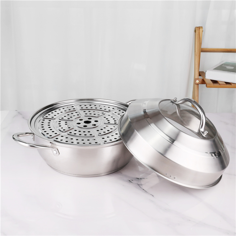 Double Bottom Stackable Steamer Pot With Combination Cover