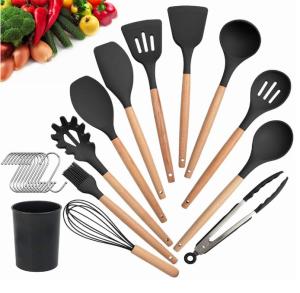 China Black Silicone Kitchen Utensil Sets scratchless Hasslefree Ergonomic wholesale