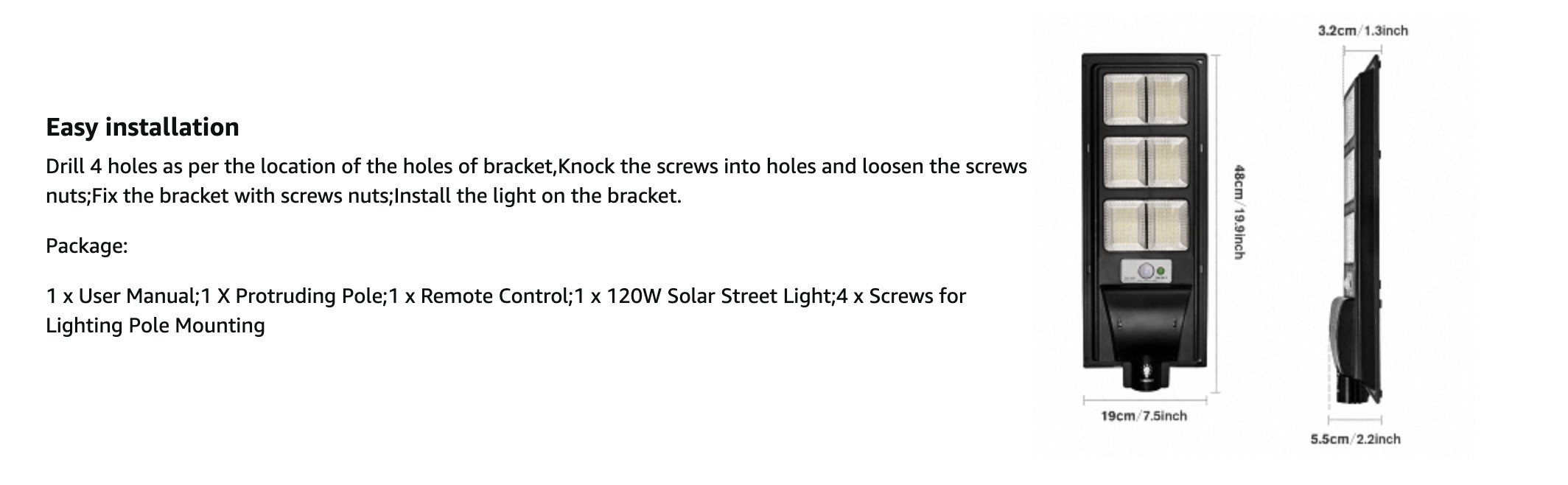 120 Watt Solar Street Light For Outdoor 5000K Daylight White Flood Endurance IP65 Waterproof