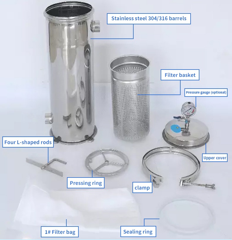 0.8mpa Industrial Stainless Steel Bag Filter Housing Cartridge Large Flow
