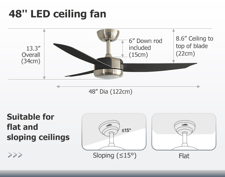 Home Office LED Ceiling Fan with Light Low Noise 3 Plastic Blades Tavan Pervanesi