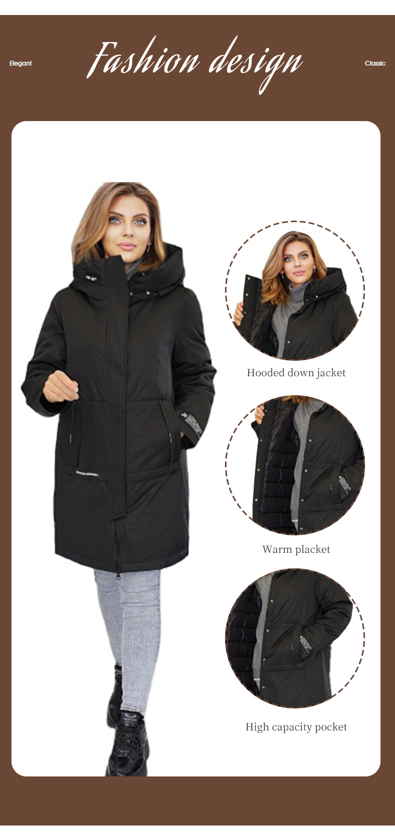 FODARLLOY Ladies Warm Hooded Cotton-padded Clothes Slim Long Down Winter Jackets Women Coats