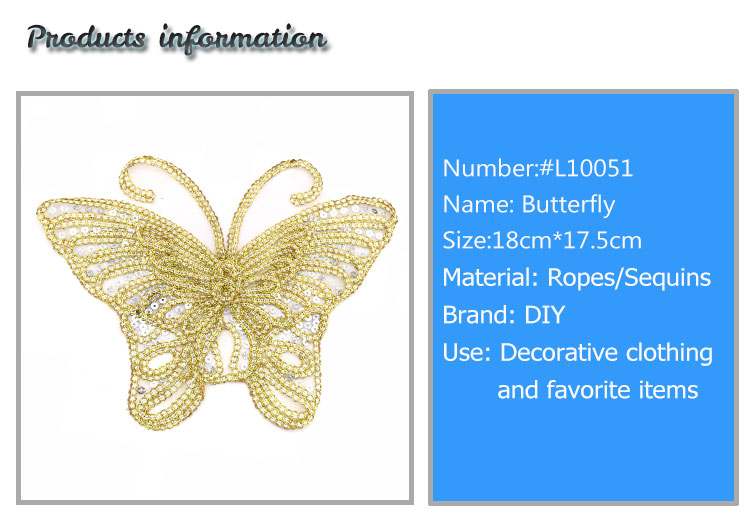 3D Simple Style Embroidered Butterfly Patches , Golden Butterfly Sew On Patches
