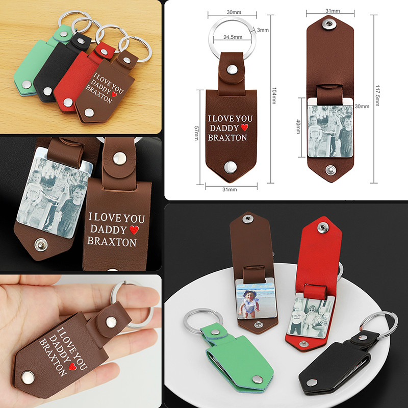 SS316L Leather Photo Key Chain With Engraving Words