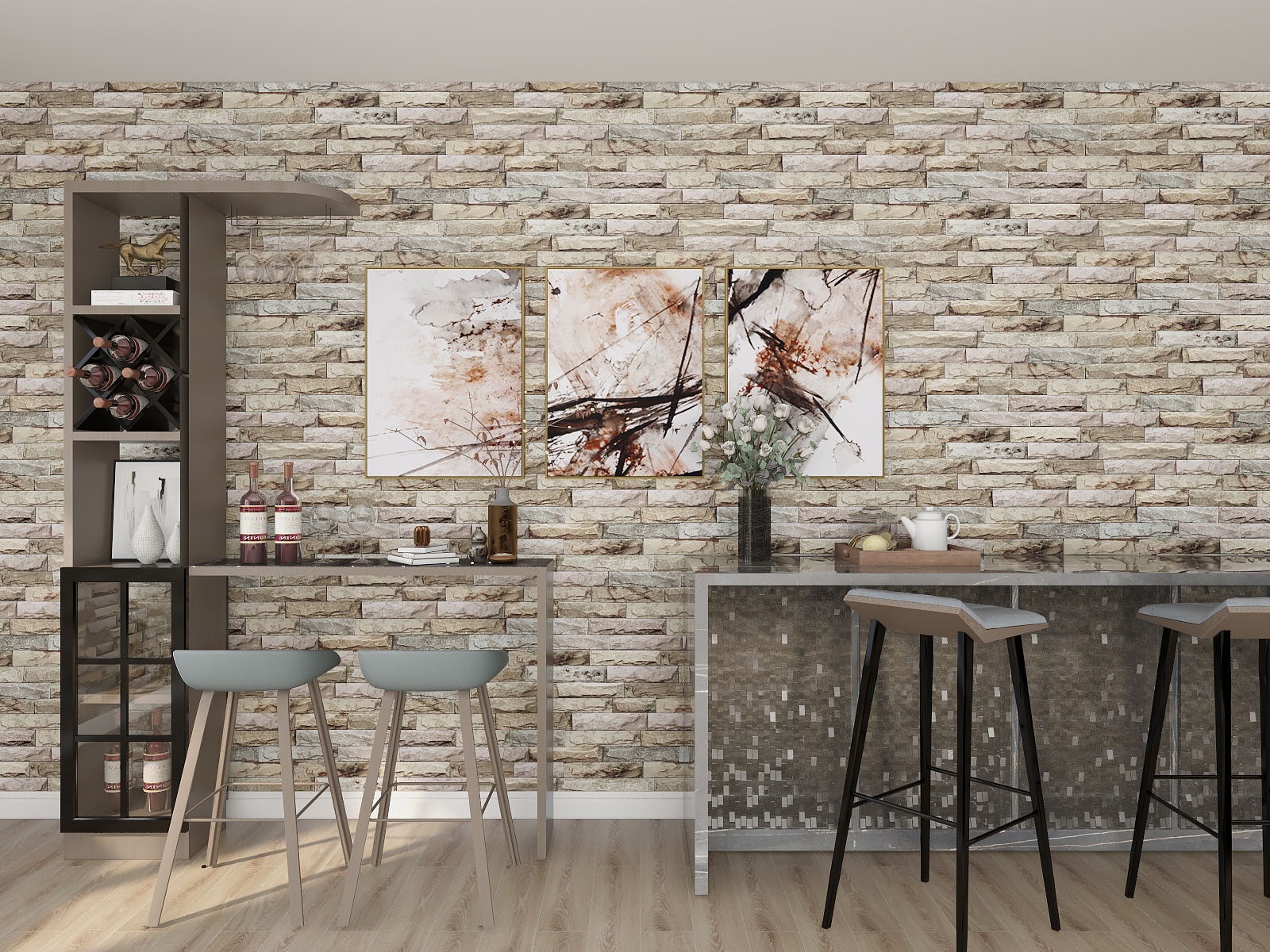 3D Slate Stone Brick Effect Wallpaper PVC 3D Brick Wallpaper For Walls