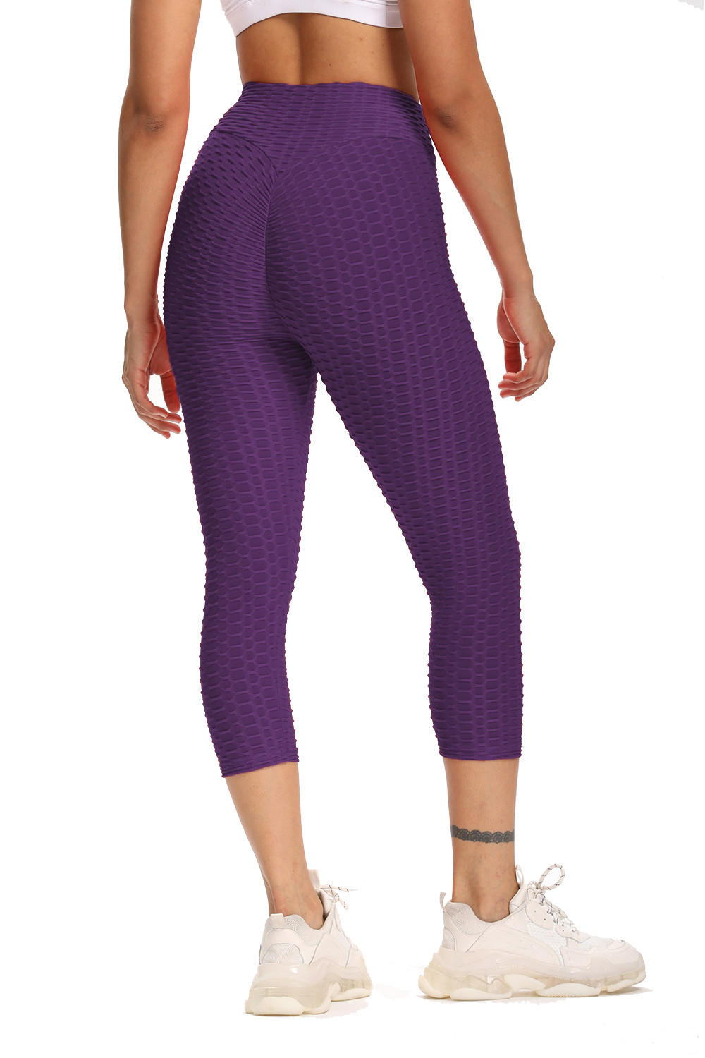 Purple Quick Dry High Waisted Yoga Pants Active Stretch Exercise Pants