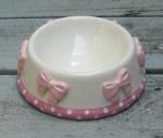 Whimsical Pink Bow Posh Cat Bowls 5" Inner Dia Ceramic Rabbit Food Bowl Ceramic