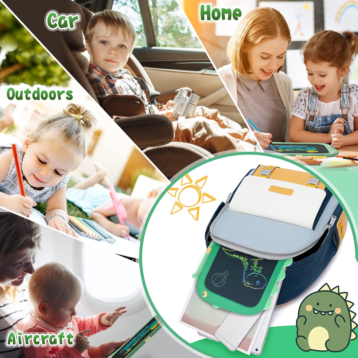 Unisex 8.5 Inch LCD Doodle Board Toy Green Dinosaur Drawing Pad for Kids 2-6 Years Old