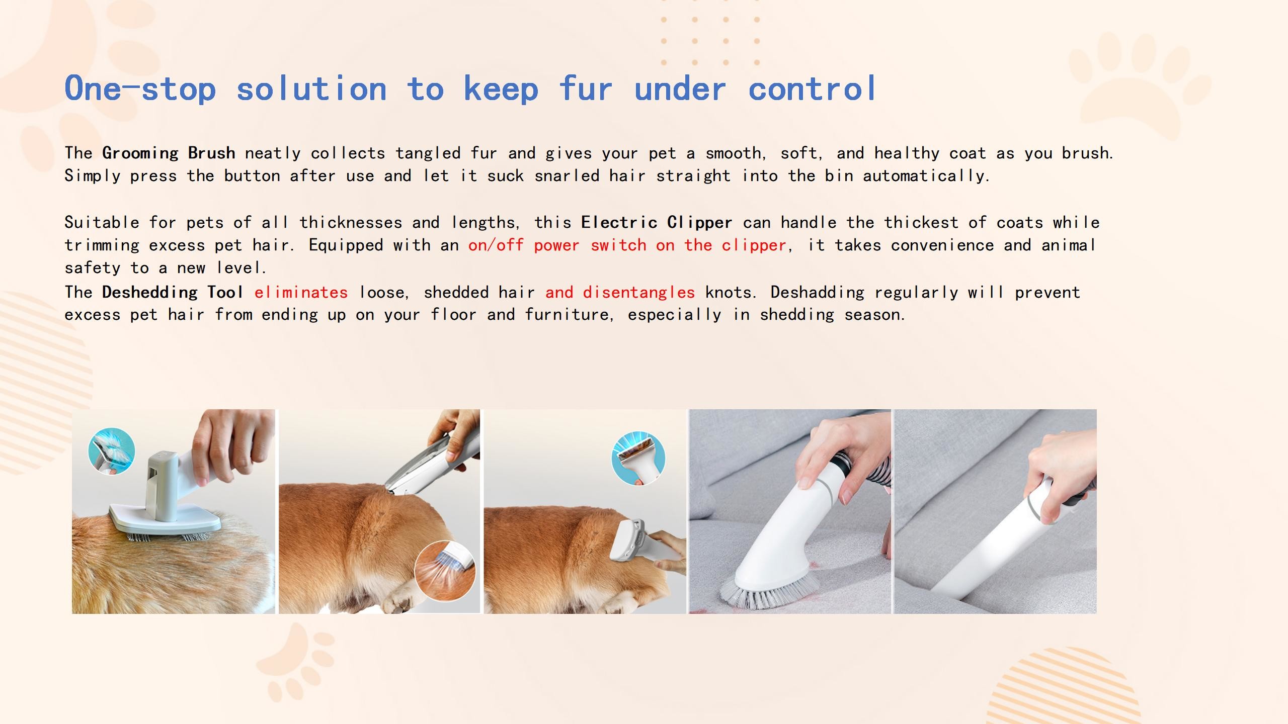 Multi 5 In 1 Pet Grooming Products Cat Dog Pet Grooming Kit With Vacuum Suction
