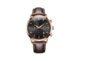 China 316L Stainless Steel Chronograph Watch Quartz Movt Black Leather Strap wholesale
