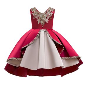 China 2021 New V-Neck Flower Girl Dress Champagne Lace Princess Dress Vestidos De Ropa Niña Sleeveless Christmas Dress Red/Blu wholesale