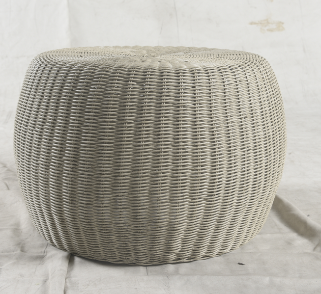 Stylish Garden Set Addition Handwoven Round Rattan Ottoman with Aluminum Frame