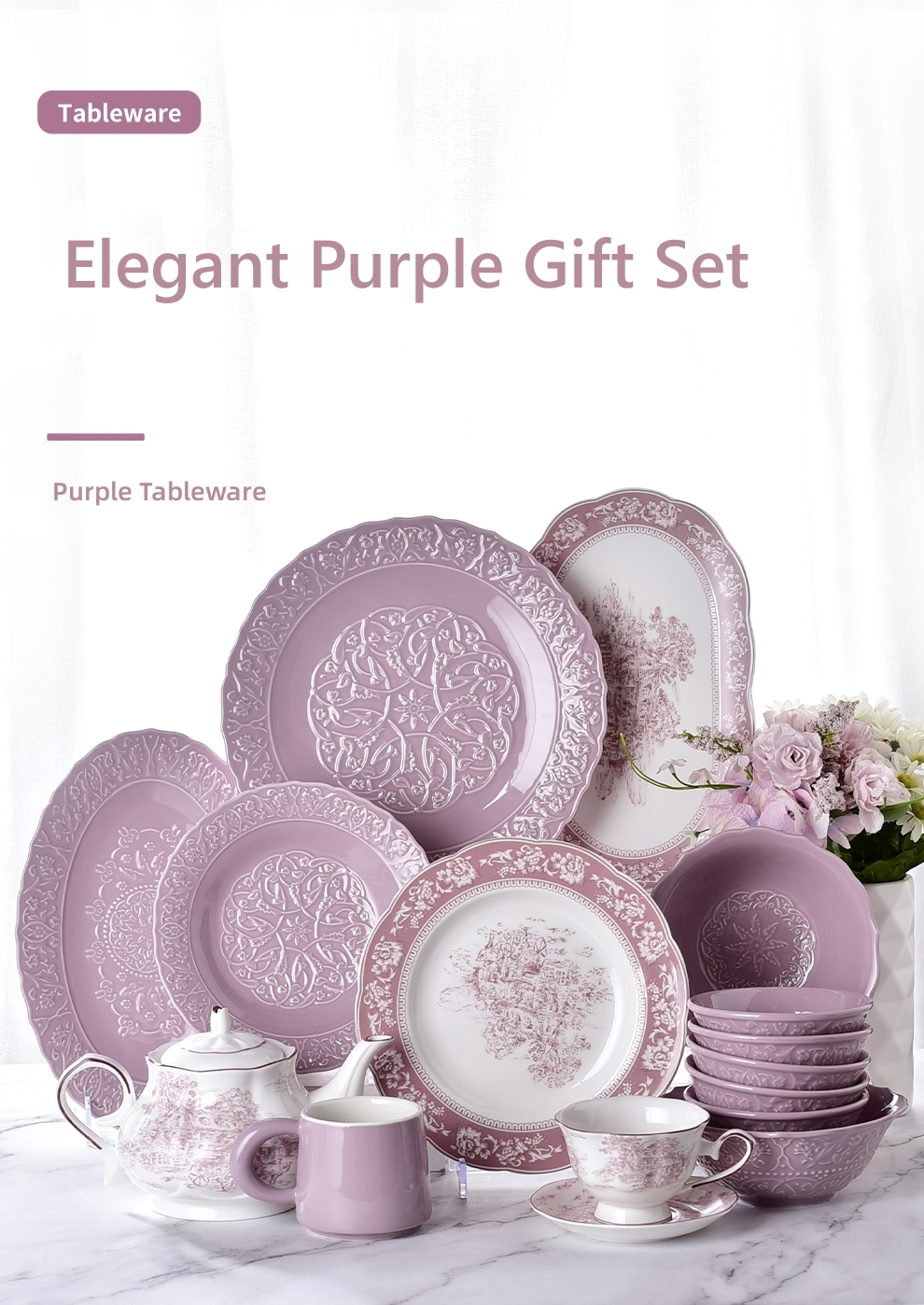 Customizable Vintage Purple Ceramic Design Espresso Mug Tea Cup Saucer Set Ceramic Coffee Mug