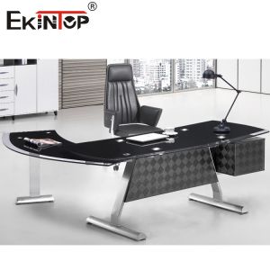 China Sleek White Black Glass Desk Modern CEO Executive Office Furniture on sale