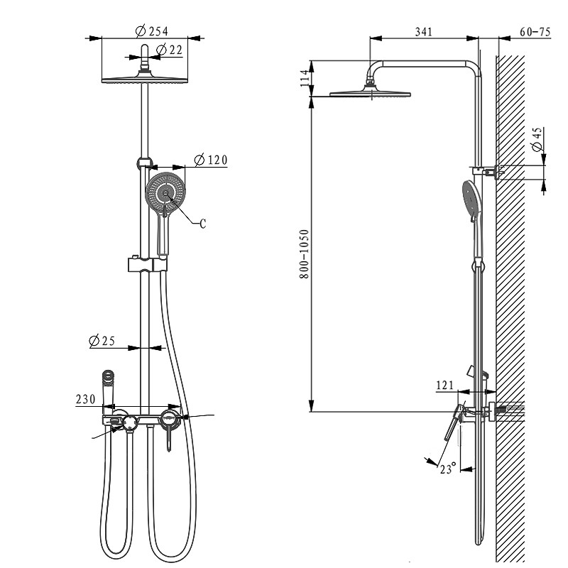Wall Mounted Hand Shower Mixer Set Bathroom Rain Shower